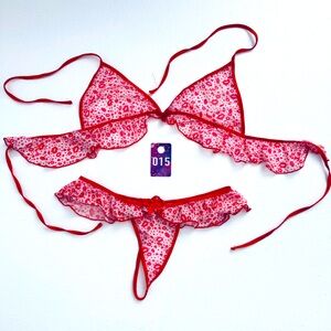 Holiday Red White Pink Lingerie Bikini NWT